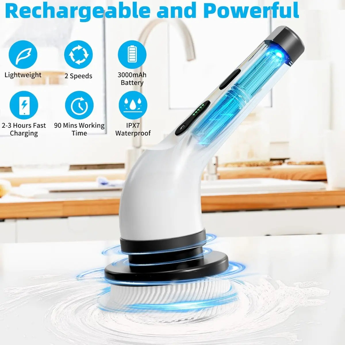 Upgraded Cordless Spin Scrubber – Long Handle Power Cleaner for Effortless Bathroom Cleaning, Tub, Tile & Floor
