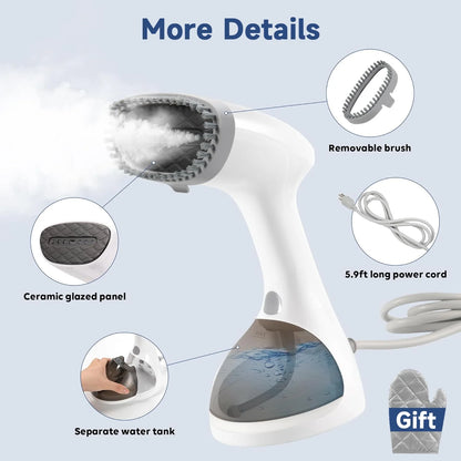 Steamer for Clothes, 1200W Portable Handheld Fabric and Garment Steamer with Lint Remover, Clothes Steamer for Powerful Wrinkle Remover, White