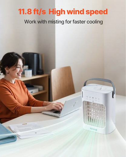Portable 4 in 1 Evaporative Air Cooler 3 Speed Mini Air Conditioner with 07H Smart Timer 700Ml Water Tank 7 Color Light Personal Desk AC Fan for Bedroom Office