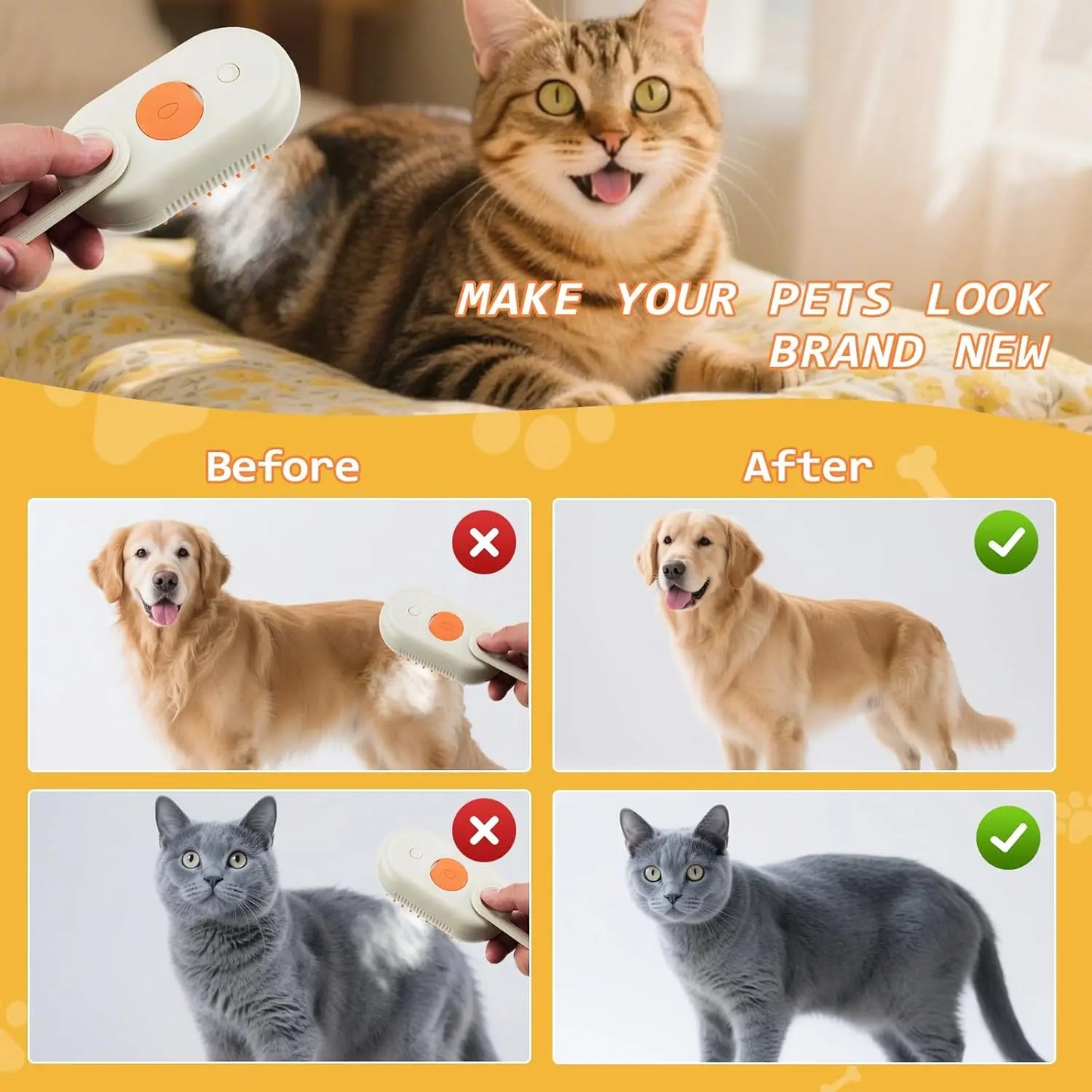 SteamGlow Pet Grooming Brush