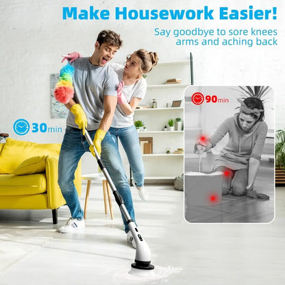 Upgraded Cordless Spin Scrubber – Long Handle Power Cleaner for Effortless Bathroom Cleaning, Tub, Tile & Floor