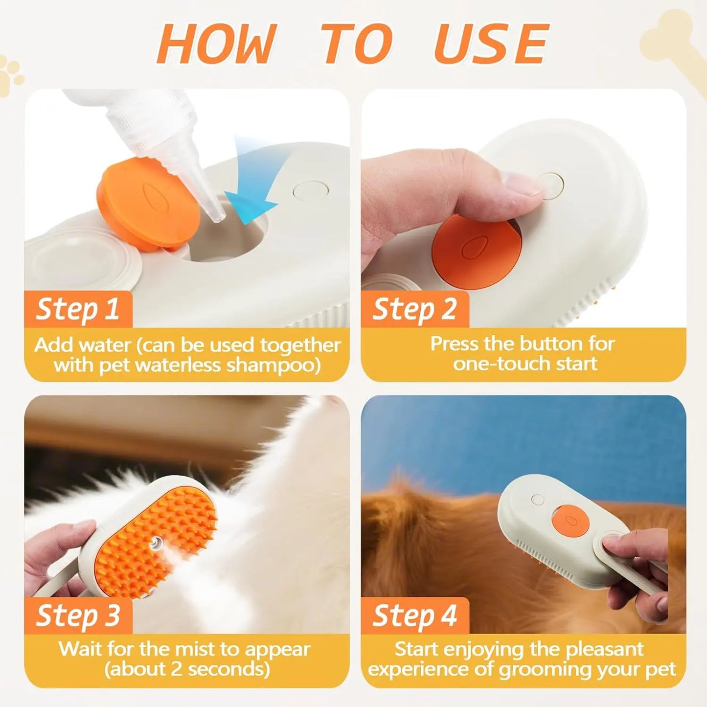 SteamGlow Pet Grooming Brush