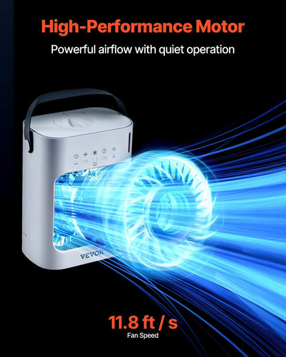 Portable 4 in 1 Evaporative Air Cooler 3 Speed Mini Air Conditioner with 07H Smart Timer 700Ml Water Tank 7 Color Light Personal Desk AC Fan for Bedroom Office