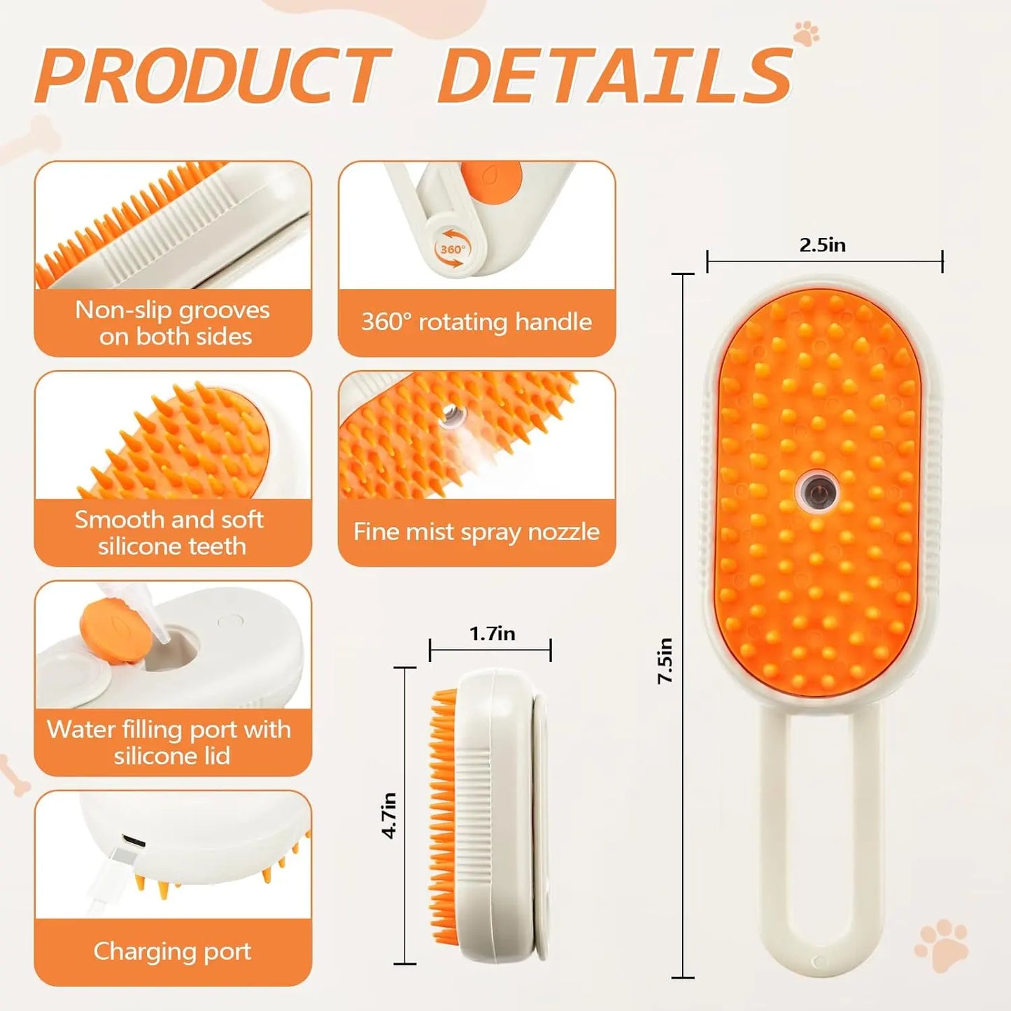 SteamGlow Pet Grooming Brush