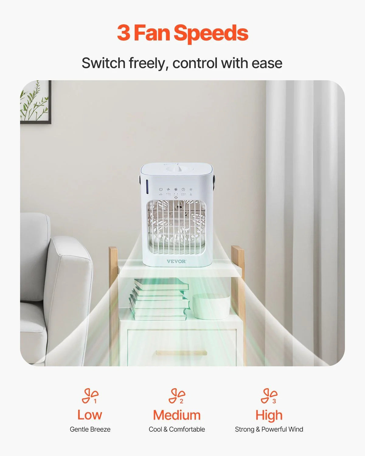 Portable 4 in 1 Evaporative Air Cooler 3 Speed Mini Air Conditioner with 07H Smart Timer 700Ml Water Tank 7 Color Light Personal Desk AC Fan for Bedroom Office