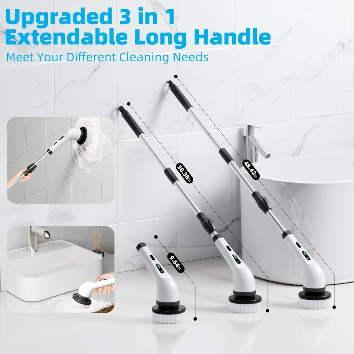 Upgraded Cordless Spin Scrubber – Long Handle Power Cleaner for Effortless Bathroom Cleaning, Tub, Tile & Floor