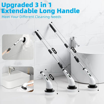 Upgraded Cordless Spin Scrubber – Long Handle Power Cleaner for Effortless Bathroom Cleaning, Tub, Tile & Floor