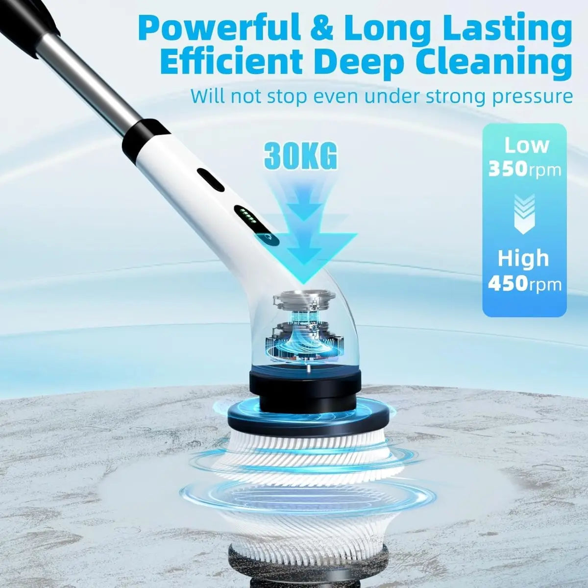 Upgraded Cordless Spin Scrubber – Long Handle Power Cleaner for Effortless Bathroom Cleaning, Tub, Tile & Floor