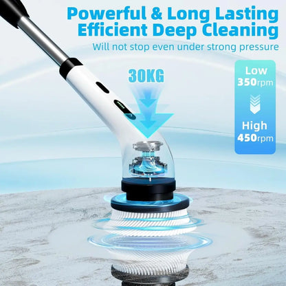 Upgraded Cordless Spin Scrubber – Long Handle Power Cleaner for Effortless Bathroom Cleaning, Tub, Tile & Floor