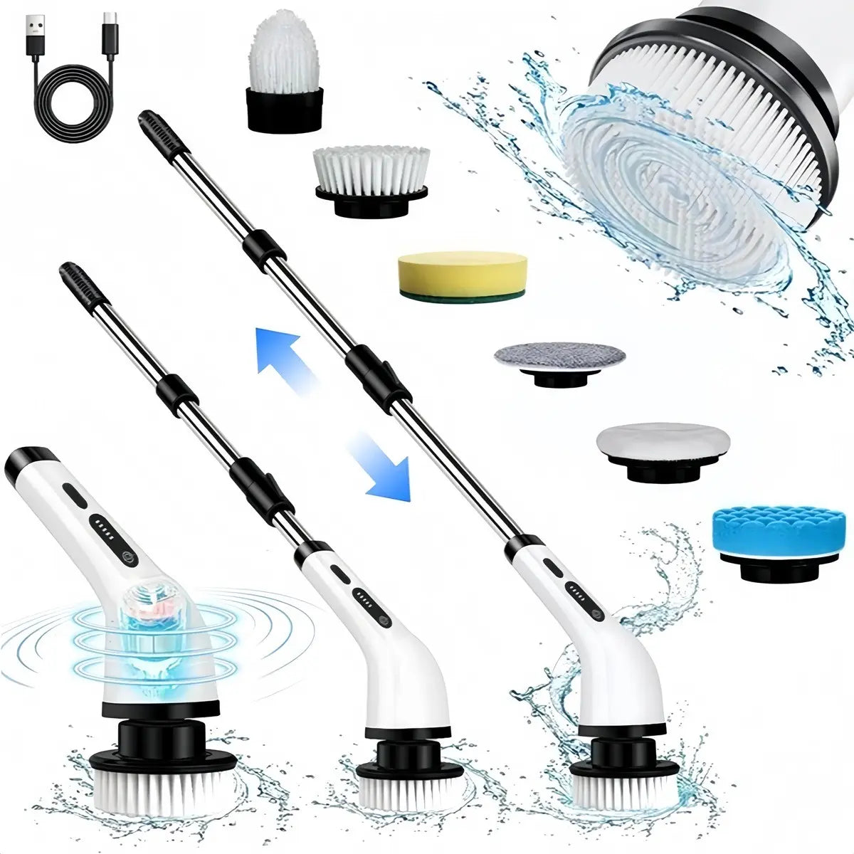 Upgraded Cordless Spin Scrubber – Long Handle Power Cleaner for Effortless Bathroom Cleaning, Tub, Tile & Floor