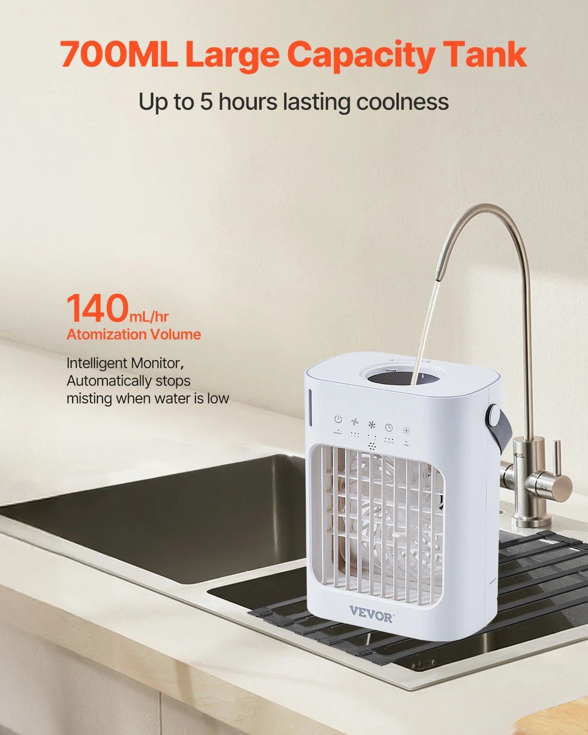 Portable 4 in 1 Evaporative Air Cooler 3 Speed Mini Air Conditioner with 07H Smart Timer 700Ml Water Tank 7 Color Light Personal Desk AC Fan for Bedroom Office