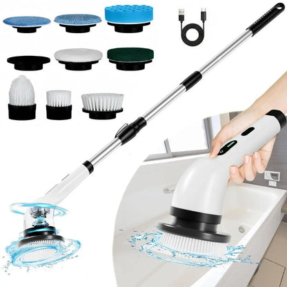 Upgraded Cordless Spin Scrubber – Long Handle Power Cleaner for Effortless Bathroom Cleaning, Tub, Tile & Floor