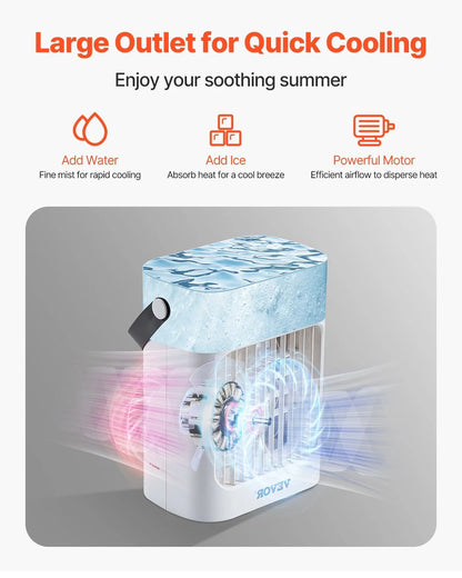 Portable 4 in 1 Evaporative Air Cooler 3 Speed Mini Air Conditioner with 07H Smart Timer 700Ml Water Tank 7 Color Light Personal Desk AC Fan for Bedroom Office